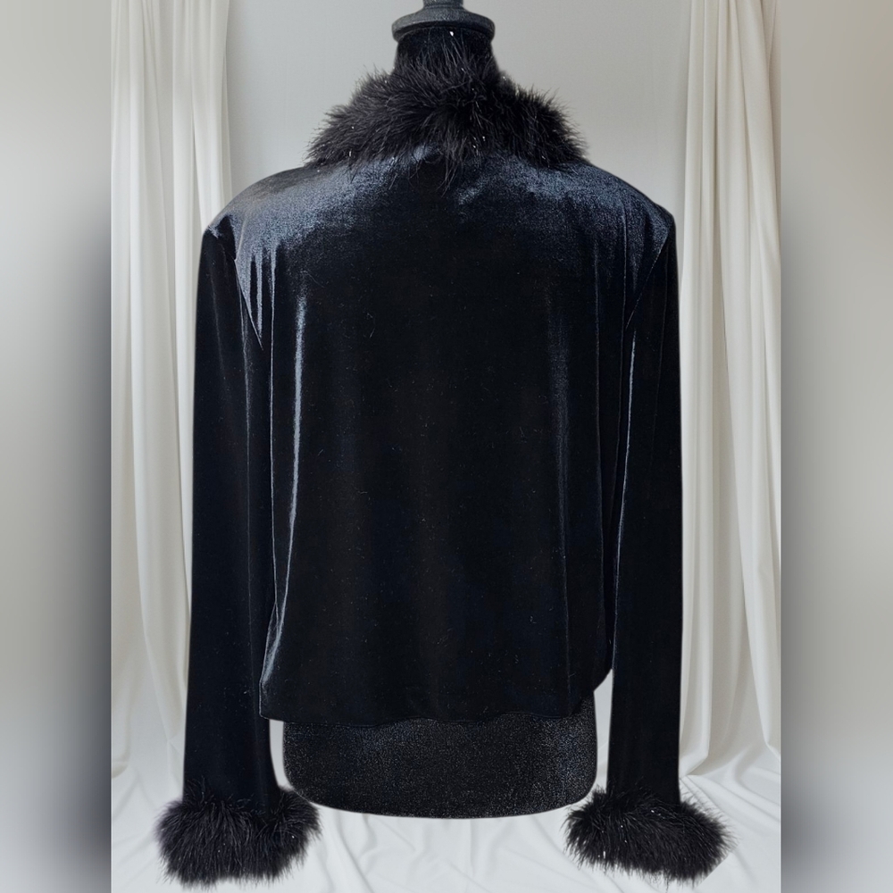 VINTAGE Y2K Velvet Marabou Feather Trim Cardigan - Picture 2 of 4